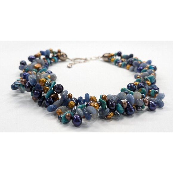Jay King Mine Finds DTR Blue & Copper Pearl Blue Gemstone Multi Strand Necklace - Picture 5 of 7